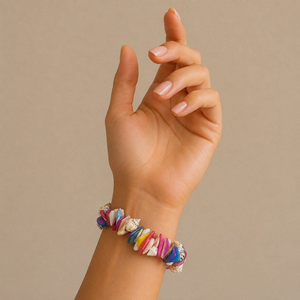 Multicolor Natural Sea Shell Stretch Bracelet Boho Beach Summer Accessory